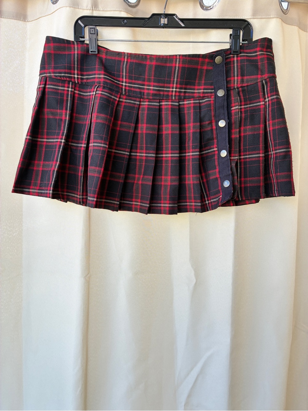 Vintage Lip Service Red Plaid Mini Pleated Kilt Snap D Rings XL Skirt